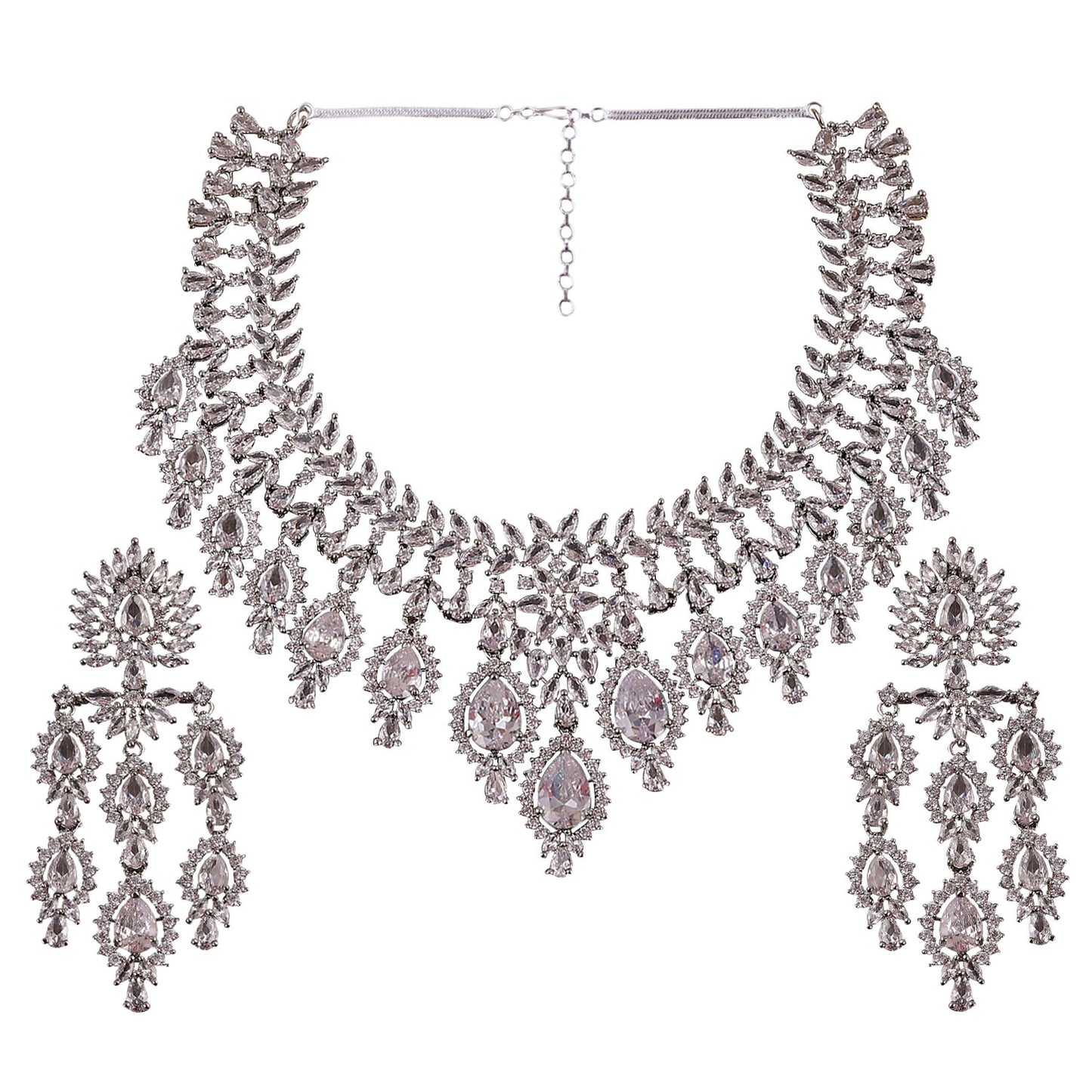 Silver Vineeta American Diamond Necklace Set