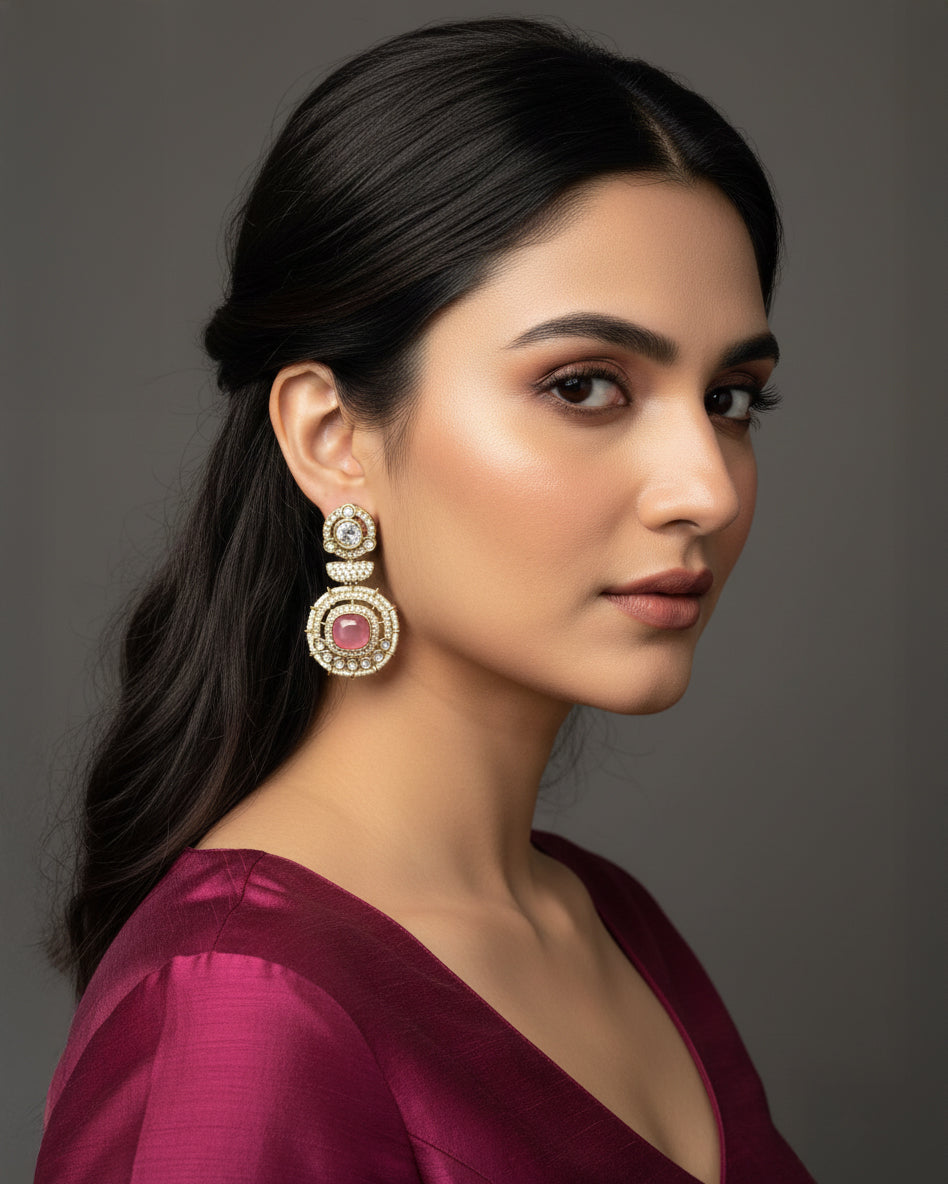 Blush Pink Tiana Premium Designer Zircone Polki Dupe Earring