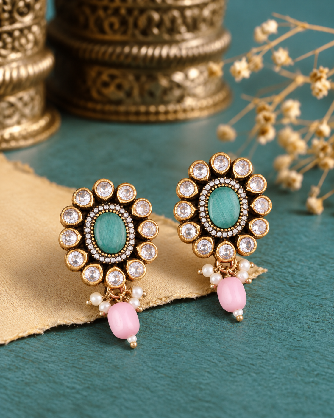 Mint Blush Alizeh Monalisa Antique Designer Stud Earring