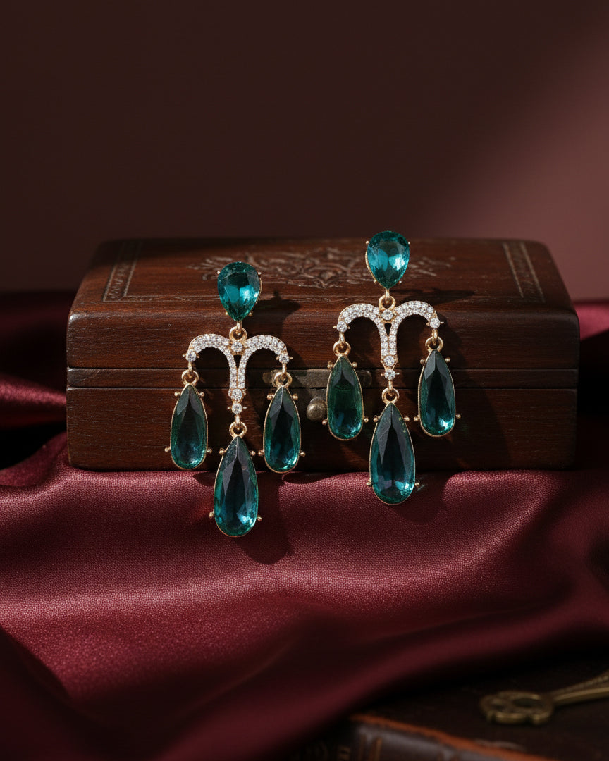 Teal Ishika Designer Zircone Earring