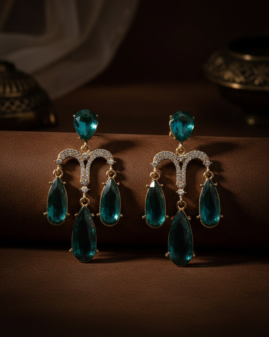 Teal Ishika Designer Zircone Earring