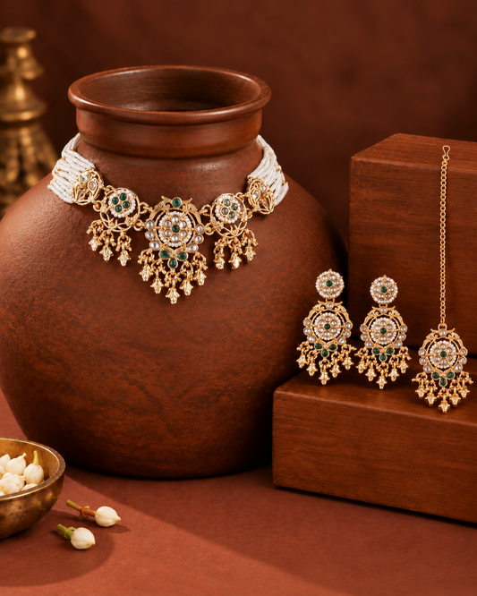Vamishka Rajwada Necklace Set with Earring and Teeka