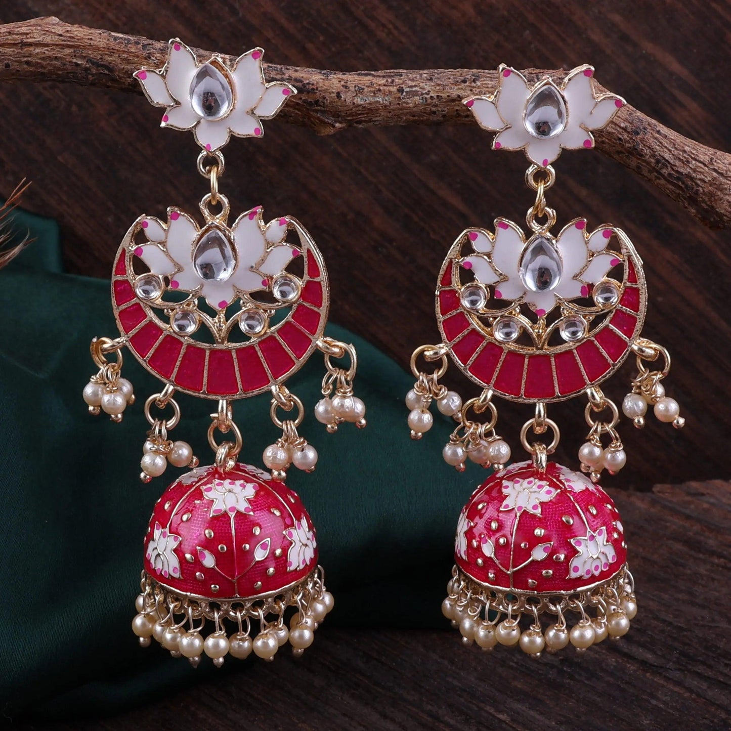 Dark Pink Long Moon Jhumka