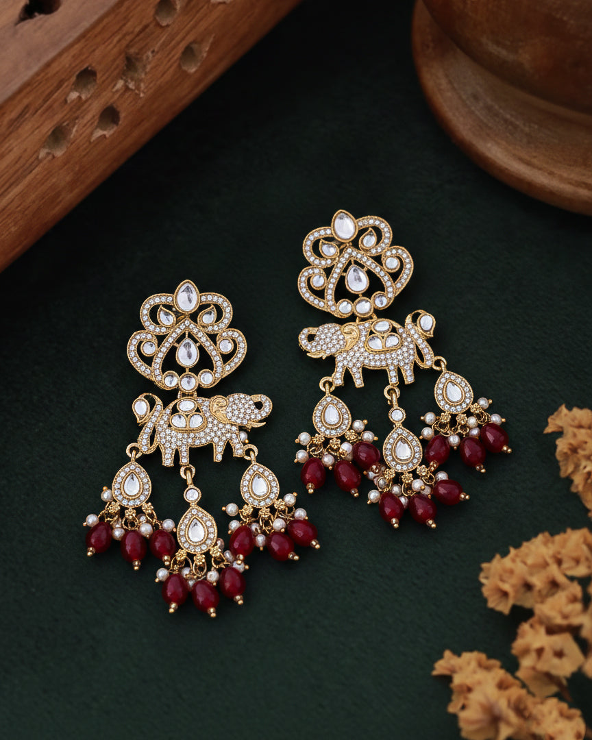 Red Vighnesh Designer Zircone Earring