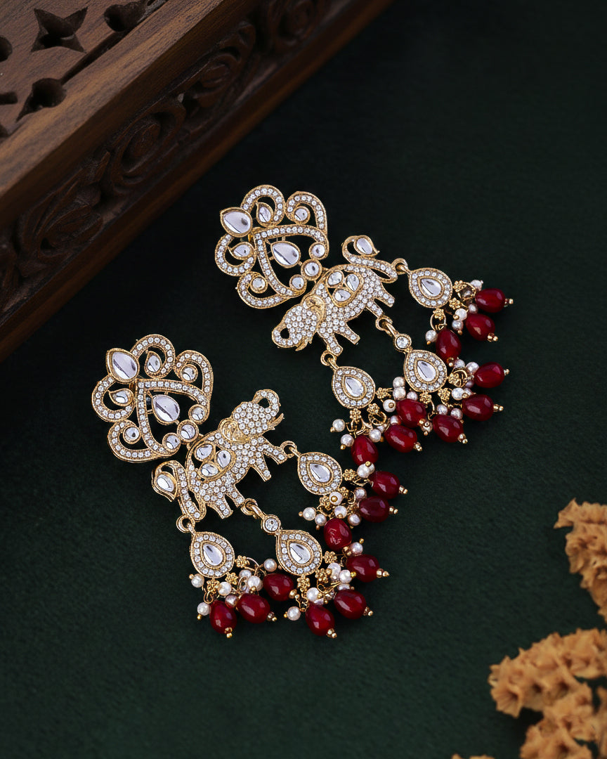Red Vighnesh Designer Zircone Earring