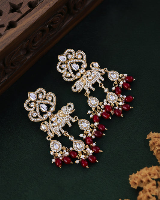 Red Vighnesh Designer Zircone Earring