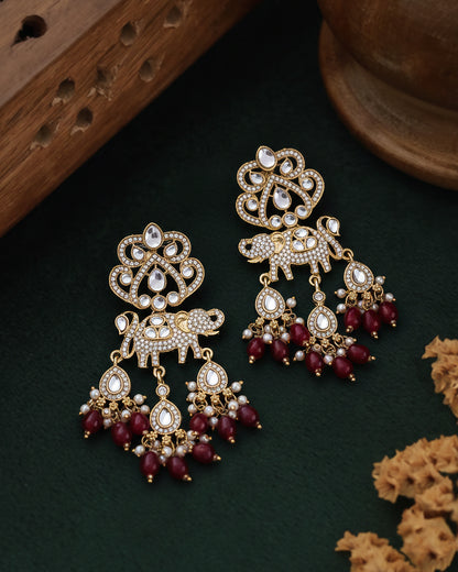 Red Vighnesh Designer Zircone Earring