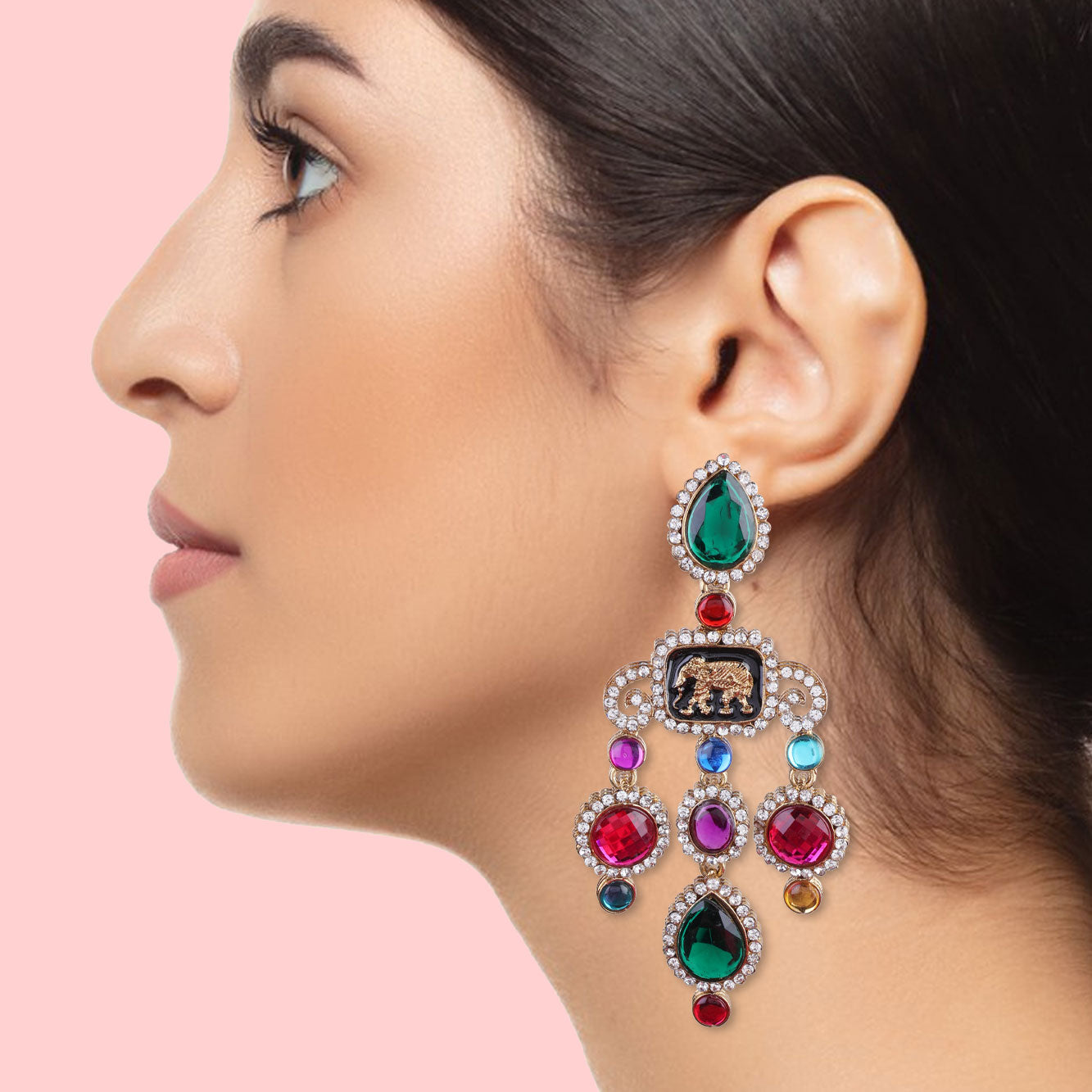 Green Pink Varsha Designer Earring