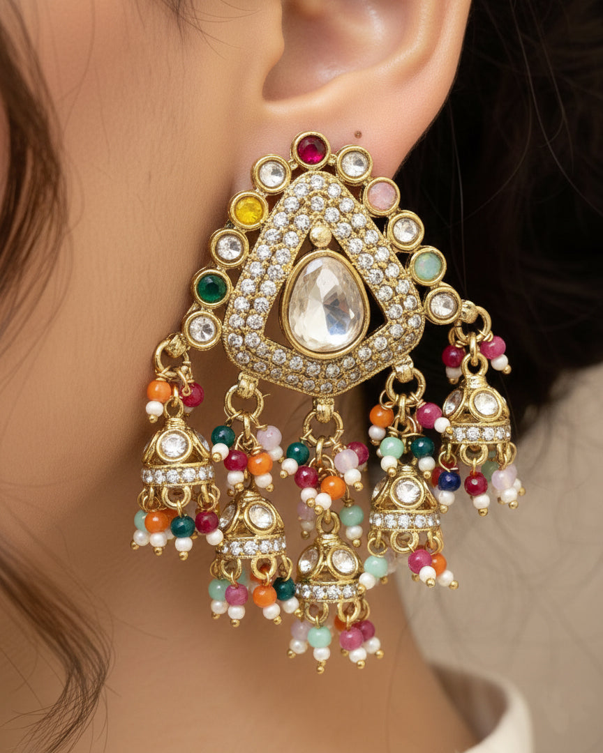 Multi Vasu Premium Designer Zircone Chandbali Earring