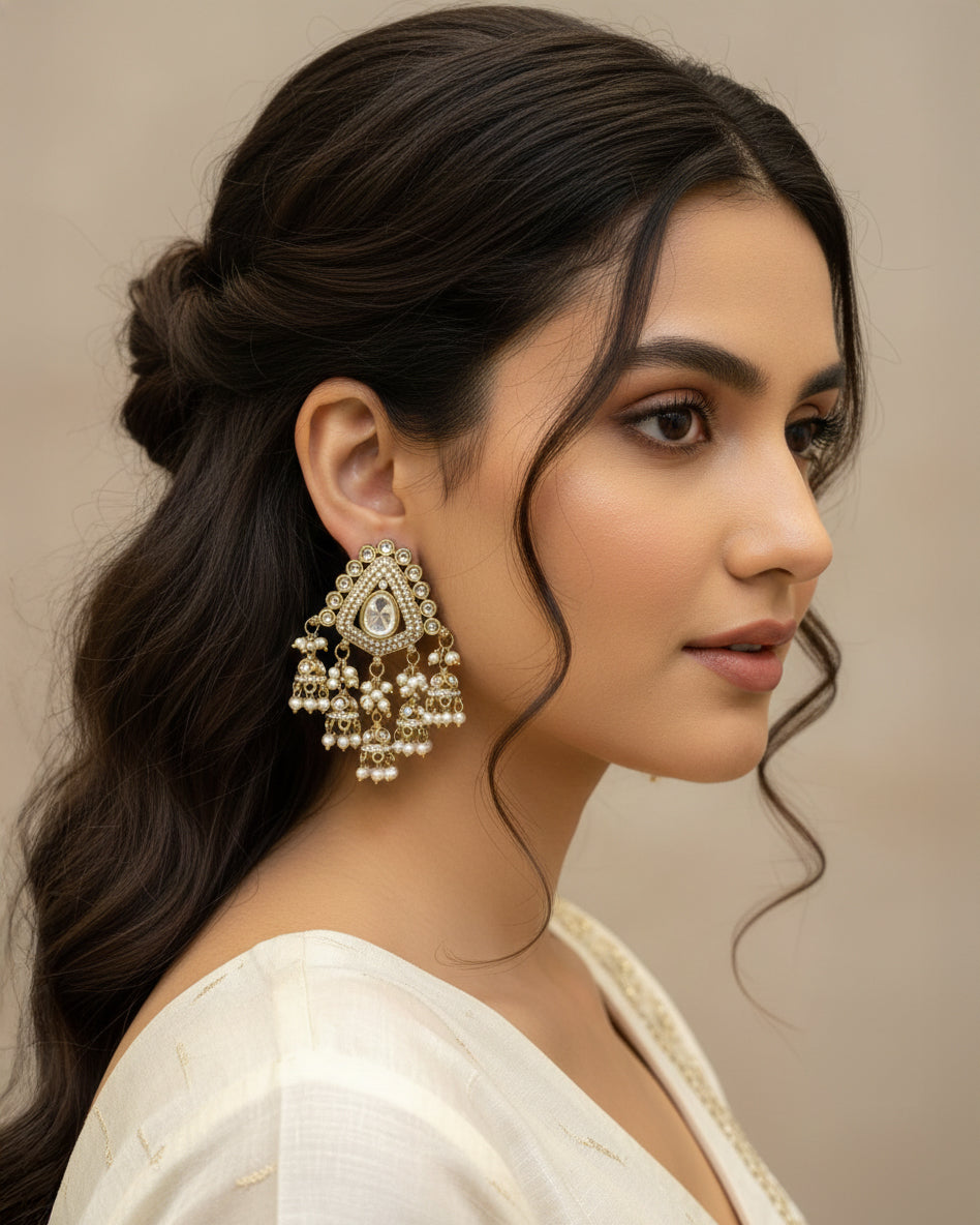 Silver Vasu Premium Designer Zircone Chandbali Earring