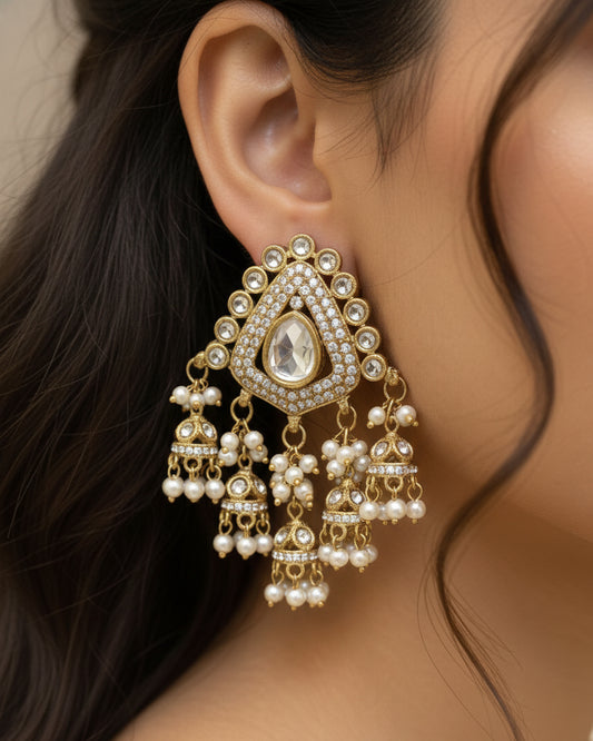 Silver Vasu Premium Designer Zircone Chandbali Earring