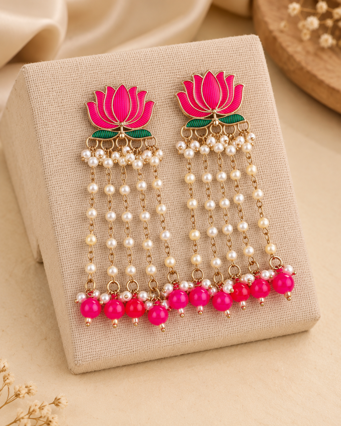 Pink Vihara Lotus Meenakari Earring