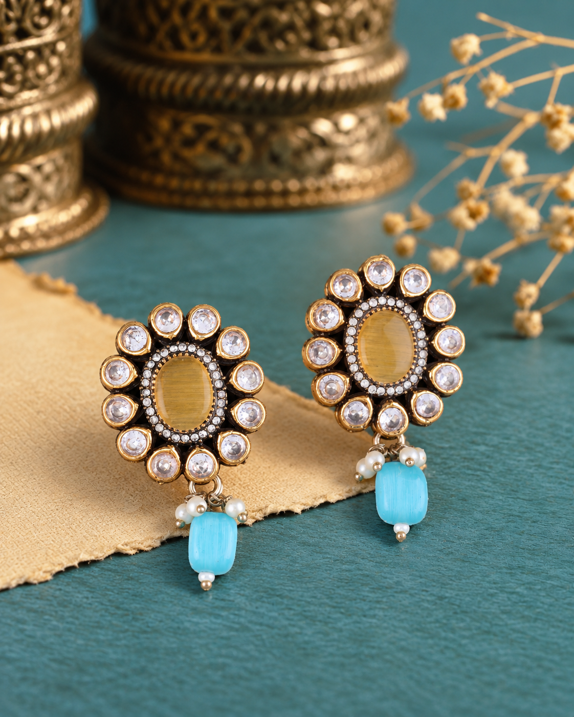 Yellow Turquoise Alizeh Monalisa Antique Designer Stud Earring