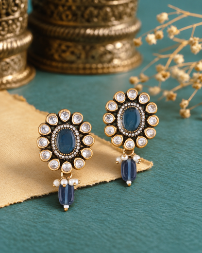 Blue Alizeh Monalisa Antique Designer Stud Earring
