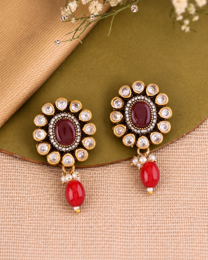 Red Alizeh Monalisa Antique Designer Stud Earring