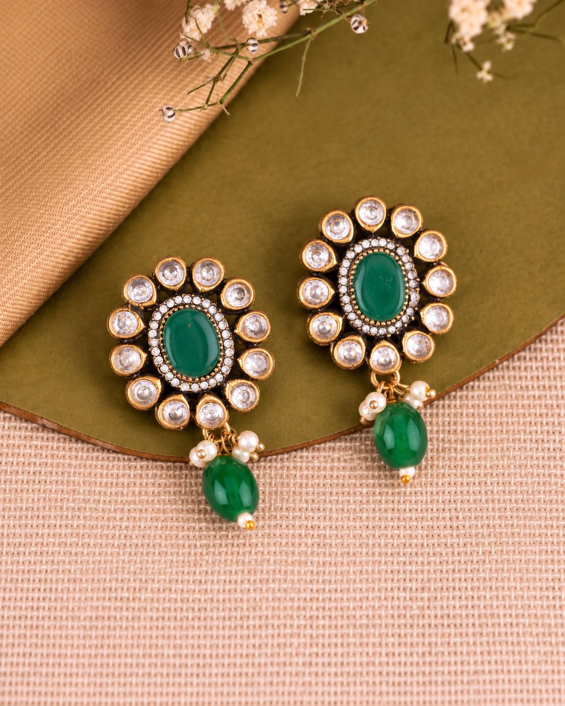 Green Alizeh Monalisa Antique Designer Stud Earring