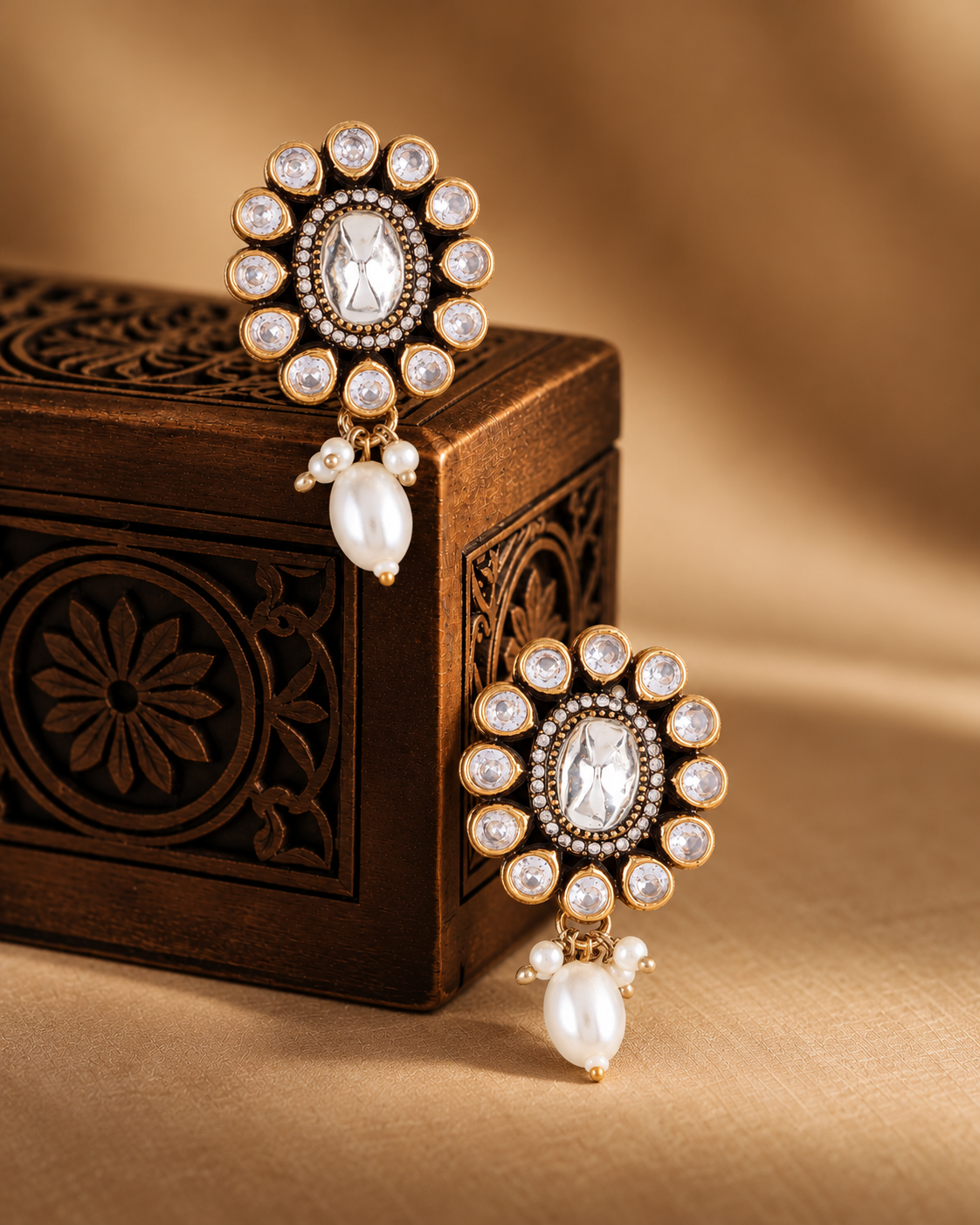 White Alizeh Monalisa Antique Designer Stud Earring