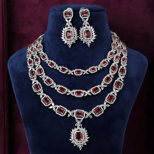 Wine Virusha American Diamond Necklace Set