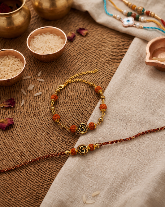Vrishti Bhaiya Bhabhi Rakhi Bracelet Set | Tilak Set Included