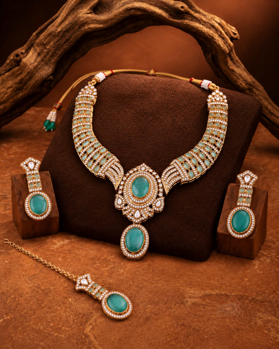 Mint Saumili Premium Sabya Inspired Necklace Set with Earring & Teeka