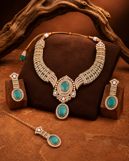 Mint Saumili Premium Sabya Inspired Necklace Set with Earring & Teeka