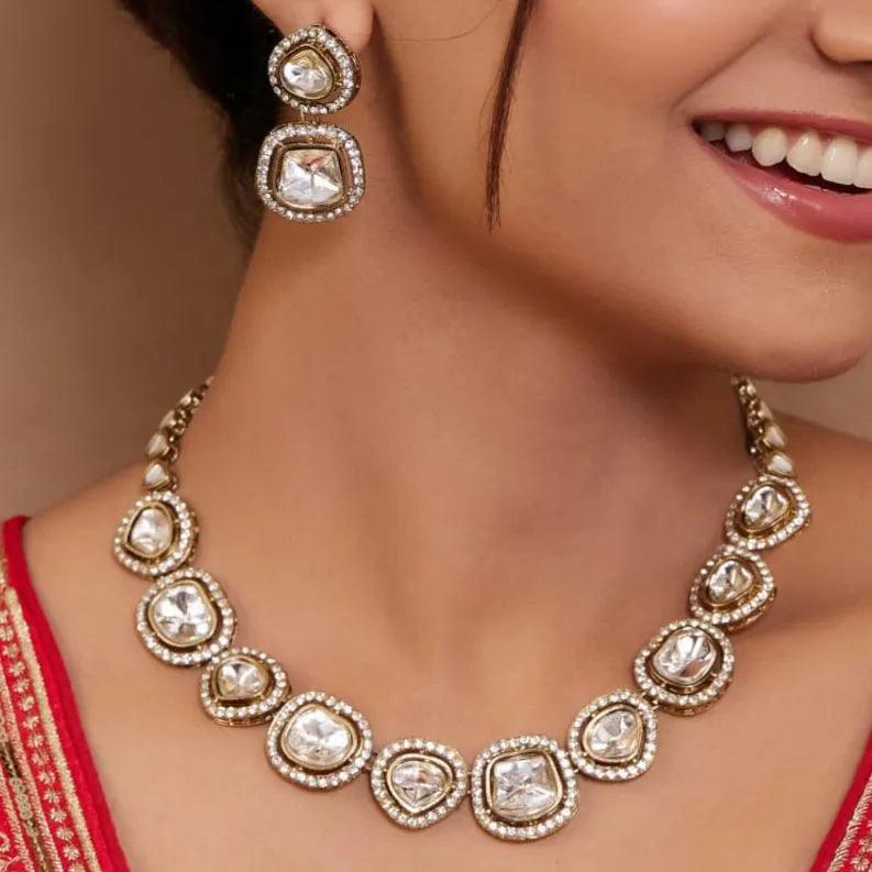 Taanu Polki Dupe Necklace with Earring and Teeka