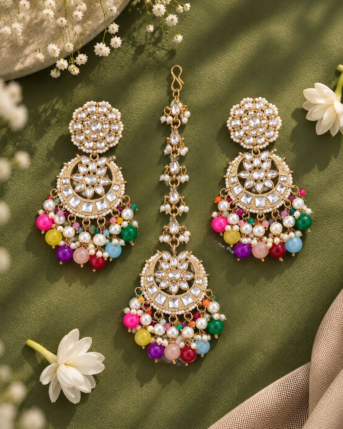 Multi Seerat Teeka Earring Combo Set