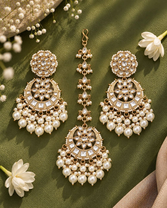 Pearl Seerat Teeka Earring Combo Set