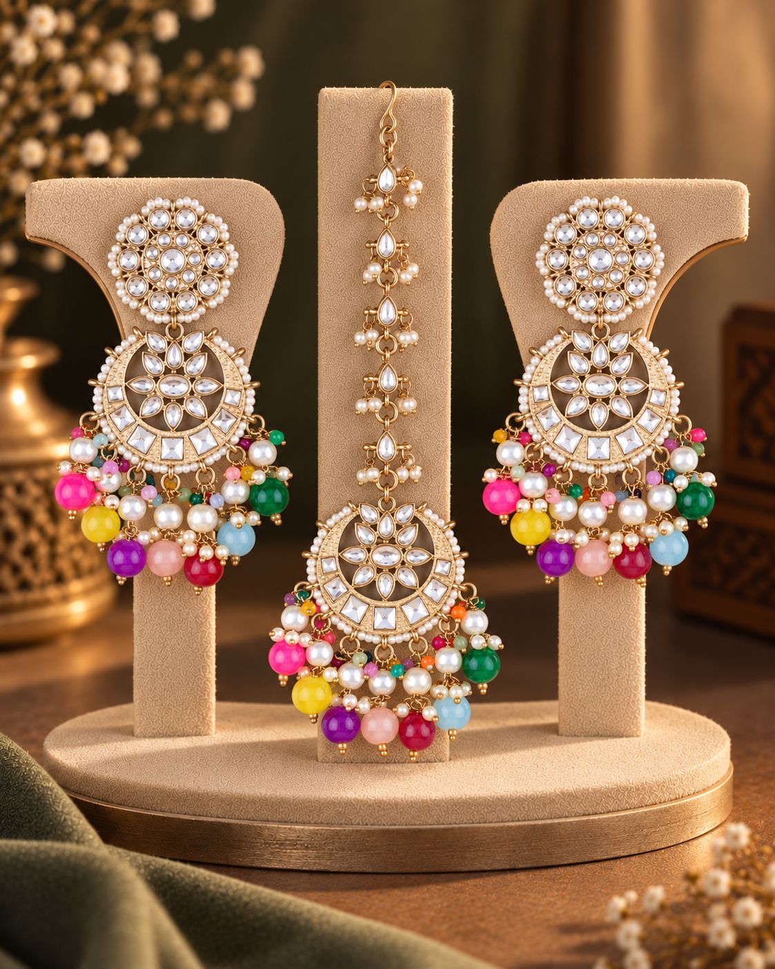 Multi Seerat Teeka Earring Combo Set