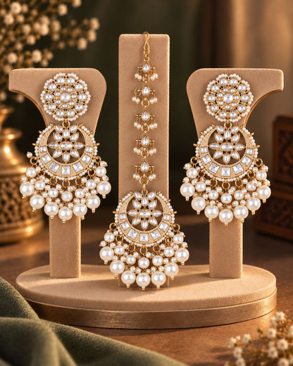 Pearl Seerat Teeka Earring Combo Set