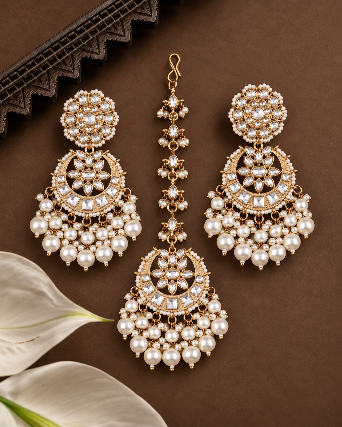Pearl Seerat Teeka Earring Combo Set