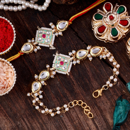 Mint Green Saloni Bhaiya Bhabhi Rakhi with Tilak Set and Card