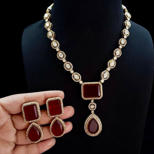 Wine Akshay Necklace Premium Monalisa and Polki Stone Detailed