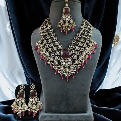 Ruby Arizona Premium Monalisa Layered Necklace Set with Earring and Teeka