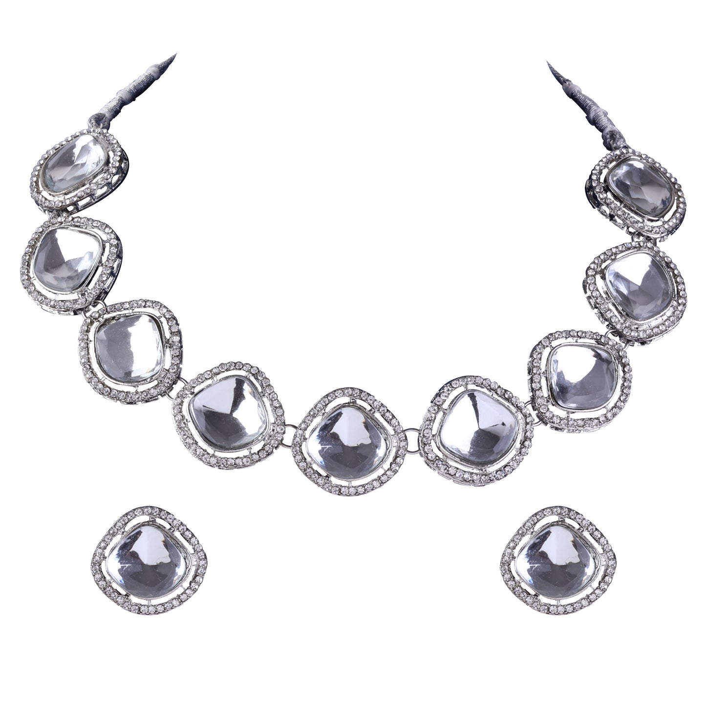 Silver Ashwin Polki Dupe Choker Set