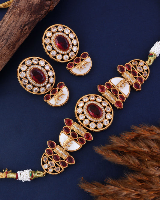 Wine Aishani Premium Sabya Inspired Necklace with Earring
