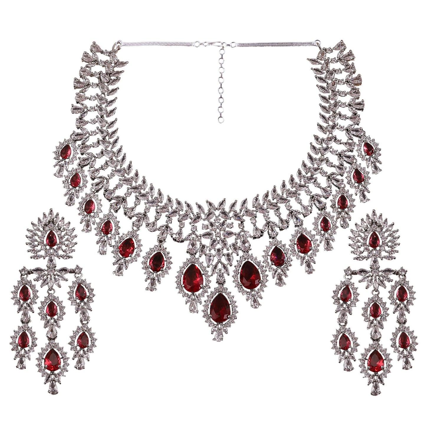 Wine Vineeta American Diamond Necklace Set