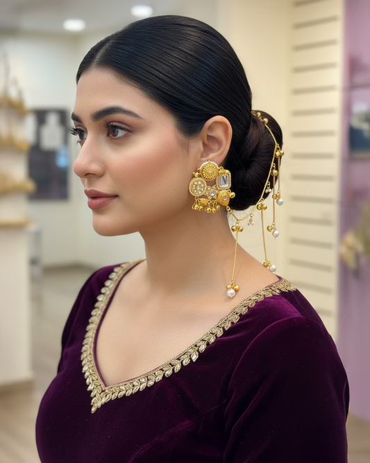 Silver Yuvika Bahubali Earring with Kaan Chain