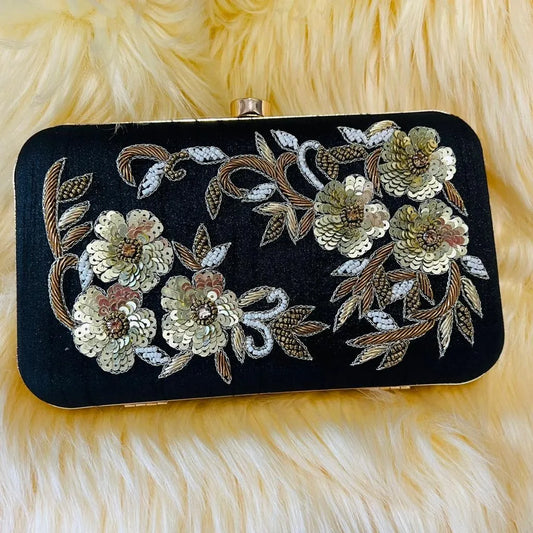 Black Dhuvi Embroidered Clutch