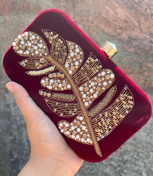 Premium Embroidery Clutch with Feather Highlights
