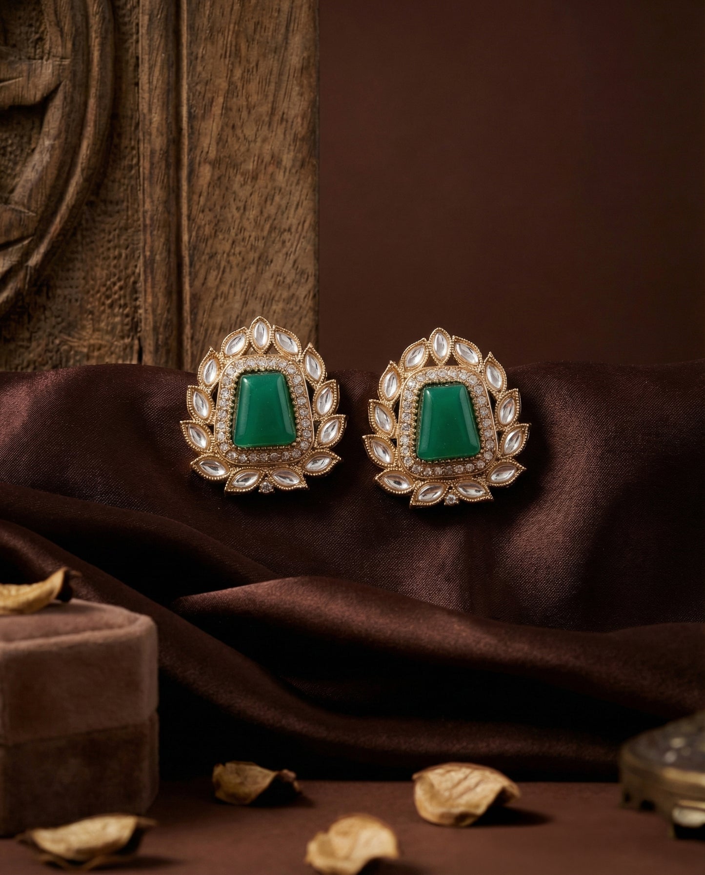 Green Amosie Premium Kundan Stud Earrings