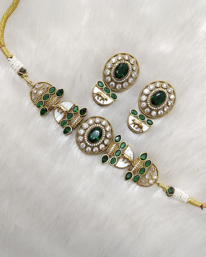 Emerald Aishani Premium Sabya Inspired Necklace with Earring