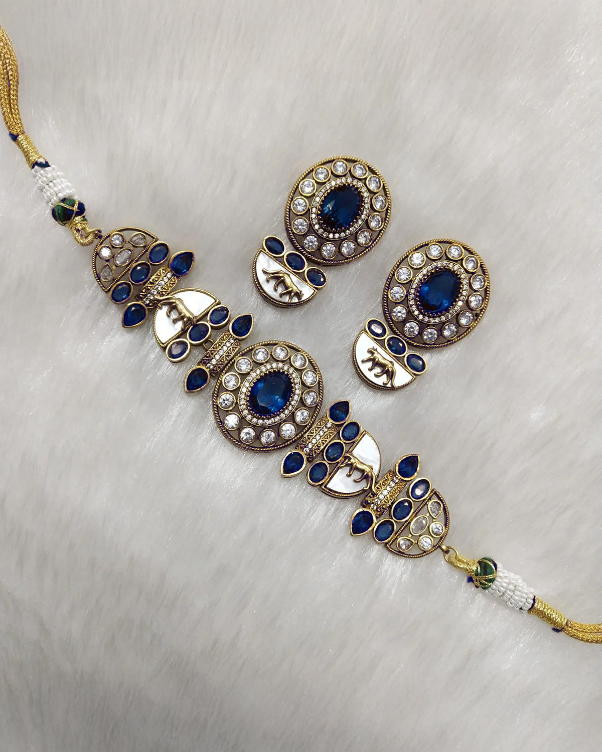 Blue Aishani Premium Sabya Inspired Necklace with Earring