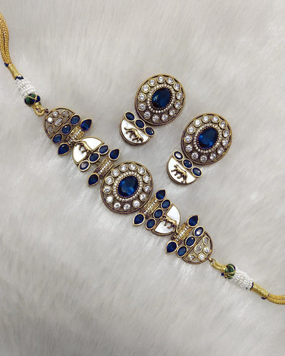Blue Aishani Premium Sabya Inspired Necklace with Earring