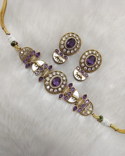 Purple Aishani Premium Sabya Inspired Necklace with Earring