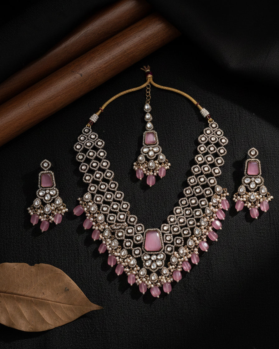 Blush Arizona Premium Monalisa Layered Necklace Set with Earring and Teeka
