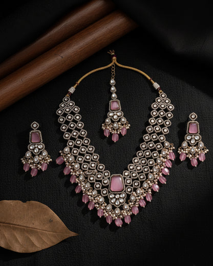Blush Arizona Premium Monalisa Layered Necklace Set with Earring and Teeka