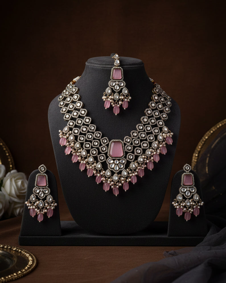 Blush Arizona Premium Monalisa Layered Necklace Set with Earring and Teeka