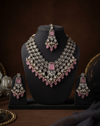 Blush Arizona Premium Monalisa Layered Necklace Set with Earring and Teeka