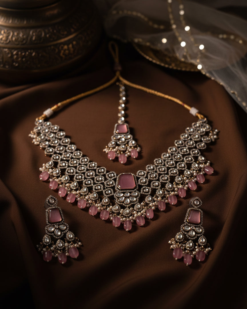 Blush Arizona Premium Monalisa Layered Necklace Set with Earring and Teeka